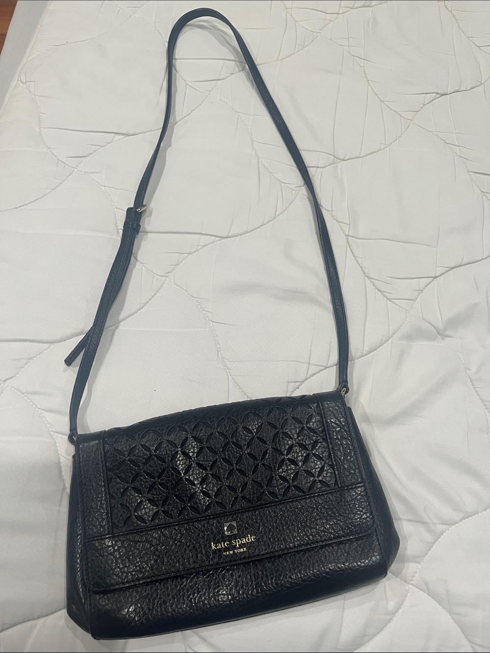 kate spade Black Quilted Pebbled Leather Crossbody Bag